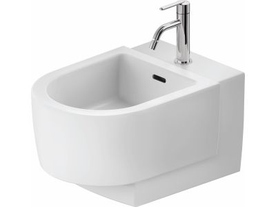 Bideu suspendat Duravit Balcoon 37x54cm, ventil pop-up cu capac ceramic, DuraShield, alb mat