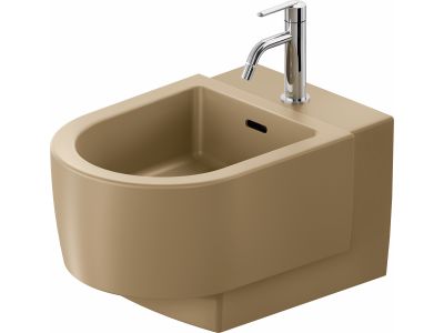 Bideu suspendat Duravit Balcoon 37x54cm, ventil pop-up cu capac ceramic, DuraShield, terra mat