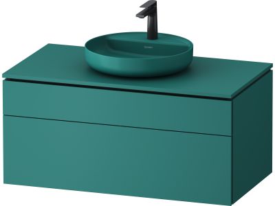 Dulap baza suspendat Duravit Vitrium pentru lavoare pe blat, 102cm, cu un sertar, turcoaz mat