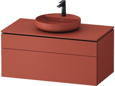 Dulap baza suspendat Duravit Vitrium pentru lavoare pe blat, 102cm, cu un sertar, rosu satin mat