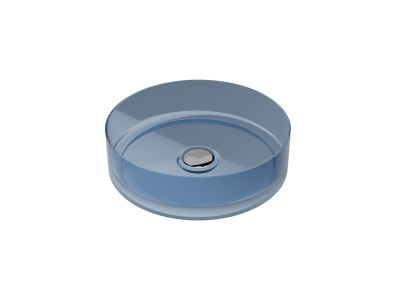 Lavoar rotund tip bol Besco Enya d 36cm, ResiCast, transparent, ventil click-clack crom, Blue Wave