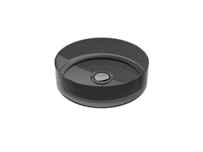 Lavoar rotund tip bol Besco Enya d 36cm, ResiCast, transparent, ventil click-clack crom, Carbon Grey