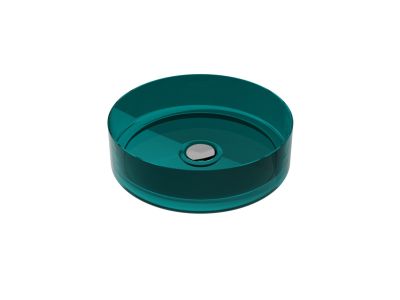 Lavoar rotund tip bol Besco Enya d 36cm, ResiCast, transparent, ventil click-clack crom, Ocean Breeze