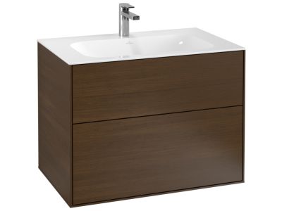Dulap baza suspendat Villeroy & Boch Finion cu 2 sertare, 80x59x50cm, Wallnut Veneer