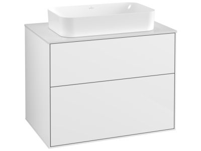Dulap baza suspendat Villeroy & Boch Finion 80x60x50cm, tip blat, Glossy White Laquer / Glass White Matt