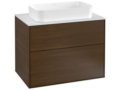 Dulap baza suspendat Villeroy & Boch Finion 80x60x50cm, tip blat, Wallnut Veneer / Glass White Matt
