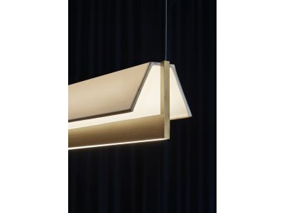 Suspensie Contardi Fly l.1700, design Massimiliano Raggi, LED 1x33W, 1x24W, h 200cm, auriu satinat - nichel, alb bumbac