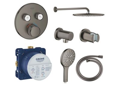 Sistem de dus incastrat termostatat Grohe Grohtherm SmartControl Round cu 2 consumatori, brushed hard graphite