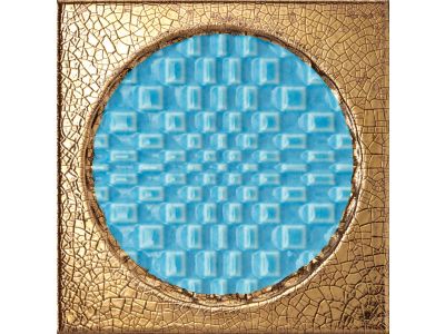 Decor faianta Iris Citta di Faenza 15x15cm, 10mm, Azzurro Decoro Oro Glossy