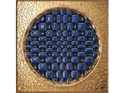 Decor faianta Iris Citta di Faenza 15x15cm, 10mm, Blu Decoro Oro Glossy