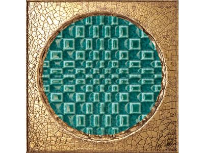 Decor faianta Iris Citta di Faenza 15x15cm, 10mm, Verde Decoro Oro Glossy