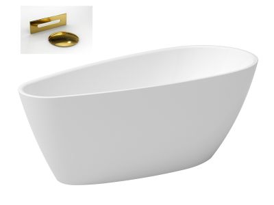 Cada freestanding Besco Goya A-line 160x73cm alba, ventil si preaplin auriu