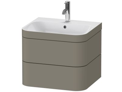 Set mobilier Duravit Happy D.2 Plus 60cm cu lavoar si dulap baza cu doua sertare, gri piatra satinat mat lacuit