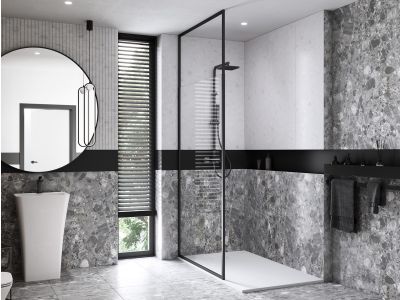 Cabina de dus walk-in Besco Icon 110cm, profil negru mat