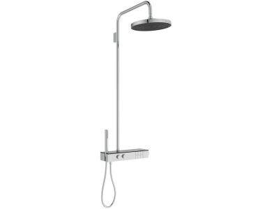 Coloana de dus Ideal Standard Ceratherm Solos cu baterie termostatata, palarie cu 3 jeturi, para de dus stick, crom