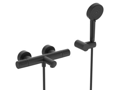 Baterie cada termostatata Ideal Standard Ceratherm T25 cu set de dus cu agatatoare, negru mat