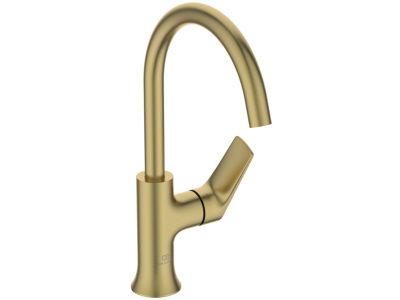 Baterie lavoar Ideal Standard La Dolce Vita cu pipa inalta rotativa, fara ventil, auriu periat