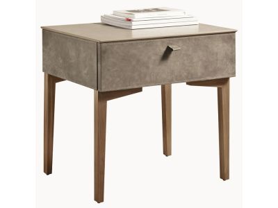 Noptiera Gamma K007-A, top Terra Ceramic, piele Burt F613, picioare lemn Noce Canaletto, HandMade in Italy