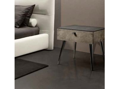 Noptiera Gamma K007-C, top Antracite Ceramic, piele Burt F613, picioare Cone Dark Chrome, HandMade in Italy