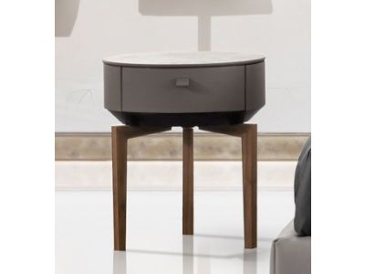 Noptiera Gamma Dandy K009-A, top Terra Ceramic, piele Club C045, picioare lemn Noce Canaletto, HandMade in Italy