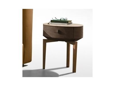 Noptiera Gamma Dandy K009-A, top Terra Ceramic, piele Burt F614, picioare lemn Noce Canaletto, HandMade in Italy