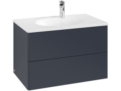Set mobilier Villeroy & Boch Antao cu lavoar Ceramic Plus 80x50cm, alb si dulap 2 sertare, 78.8x50.4cm, Midnight Blue Matt