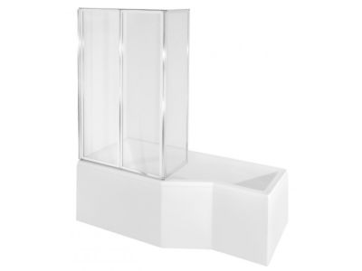 Cada baie asimetrica Besco Integra 170x75cm cu paravan sticla 3 elemente, orientare stanga