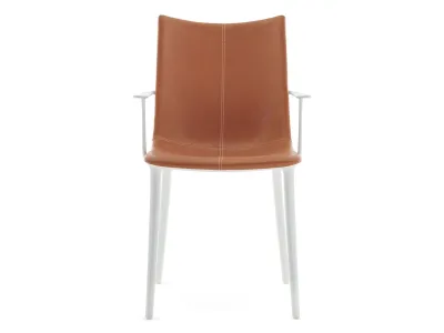 Scaun cu brate Kartell H.H.H. Leather, design Philippe Starck, alb - maro