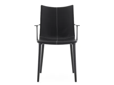 Scaun cu brate Kartell H.H.H. Leather, design Philippe Starck, negru
