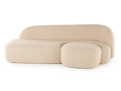 Canapea de colt Kartell Aaland, design Patricia Urquiola, orientare dreapta, tapiterie boucle strech, crem