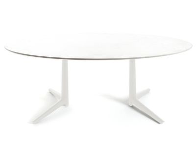 Masa Kartell Multiplo XL design Antonio Citterio, 180x90cm, h75cm, blat sticla, alb