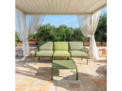 Set mobilier exterior Nardi Komodo cu cadru verde si perne verde giungla si verde avocado Sunbrella