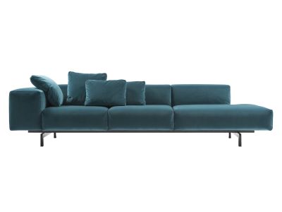 Canapea Kartell Largo Velluto design Piero Lissoni cu 3 locuri, brat dreapta, 298cm, turcoaz