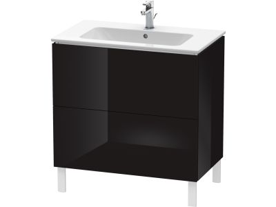 Dulap baza pe pardoseala Duravit L-Cube cu doua sertare, 82cm, negru lucios