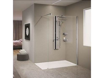 Panel dus cu hidromasaj Novellini Line 2 cu baterie termostatata si iluminare, aluminiu argintiu si detalii negru mat