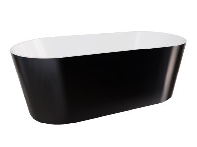 Cada ovala freestanding Besco Lova Black & White 160x74cm, mineral DuraBe, ventil click-clack cu top cleaning alb, negru-alb lucios