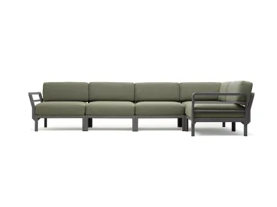 Canapea modulara exterior Nardi Maximo 5, 341x182cm, cadru gri Basalto, perne verde Timo Sunbrella