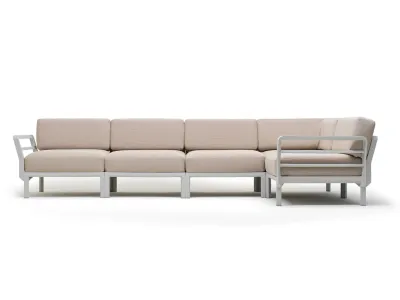 Canapea modulara exterior Nardi Maximo 5, 341x182cm, cadru alb Gesso, perne alb Perla Sunbrella