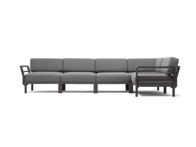 Canapea modulara exterior Nardi Maximo 5, 341x182cm, cadru maro Terra, perne gri Lava Sunbrella