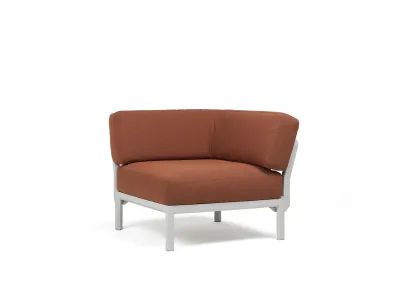 Element de colt Nardi Maximo, cadru alb Gesso, perne maro Cannella Sunbrella