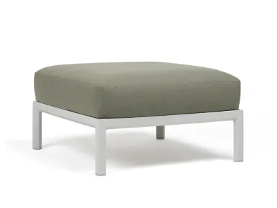 Pouf exterior Nardi Maximo 82.5x82.5cm, cadru alb Gesso, perna verde Timo Sunbrella