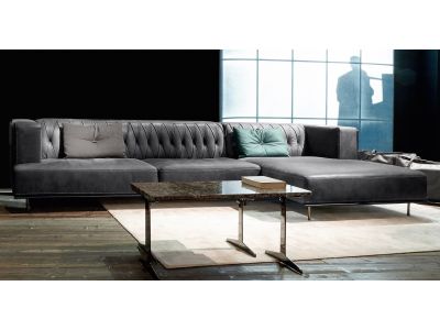 Canapea de colt Gamma Dandy McQueen 336x161cm dreapta, piele Burt F615 & Danka F785, HandMade in Italy