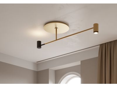 Lustra Contardi Melanocetus, design Tristan Auer, LED 2x7.5W GU10, auriu satinat cu detalii negre,