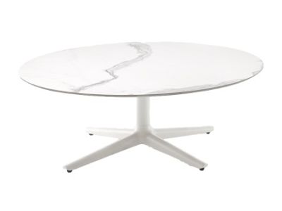 Masuta rotunda Kartell Multiplo Low design Antonio Citterio, d118cm, h43cm, blat cu finisaj marmura, alb