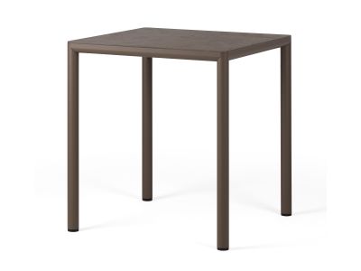 Masa exterior Nardi Piave 70, 69x69cm, h76cm, baza aluminiu, top HPL Materia, tabacco