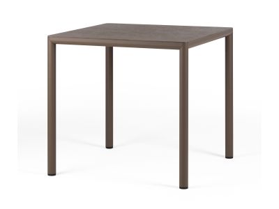 Masa exterior Nardi Piave 80, 79x79cm, h76cm, baza aluminiu, top HPL Materia, tabacco