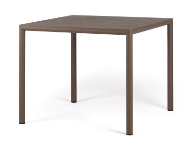 Masa exterior Nardi Piave 90, 89x89cm, h76cm, baza aluminiu, top HPL Materia, tabacco
