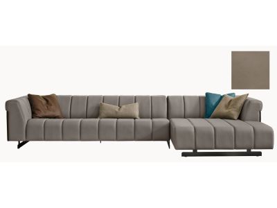 Canapea Gamma Nautilus cu doua locuri, 180cm, piele Maori H687 Smoke, HandMade in Italy