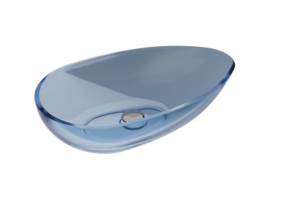 Lavoar oval tip bol Besco Neya 60x35cm, ResiCast, transparent, ventil click-clack crom, Blue Wave