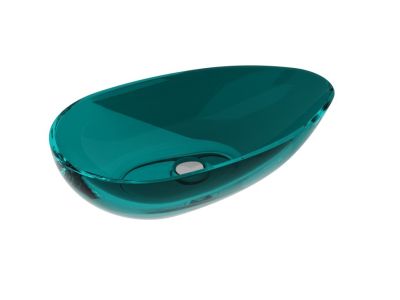 Lavoar oval tip bol Besco Neya 60x35cm, ResiCast, transparent, ventil click-clack crom, Ocean Breeze